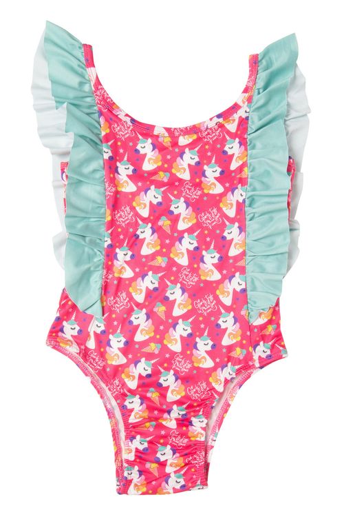 Maiô Infantil com Estampa Unicórnio Rosa e Verde Água Tam 4 a 8