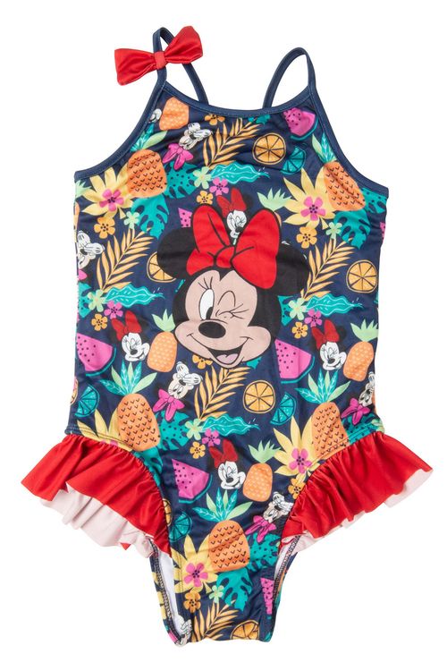 Maiô Infantil com Estampa Minnie Mouse Azul e Vermelho Tam 4 a 8