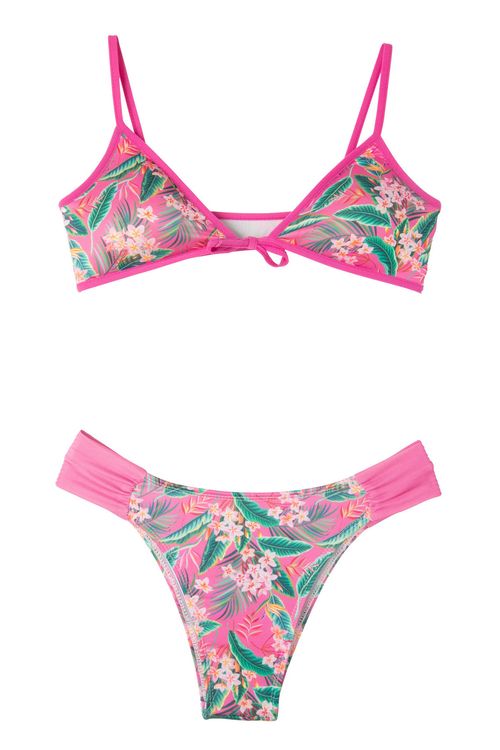 Conjunto Biquíni Juvenil com Estampa Floral Rosa Tam 10 a 16