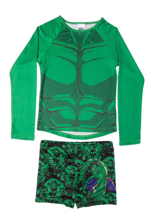 Conjunto Infantil Praia com Estampa Hulk Verde Tam 4 a 8