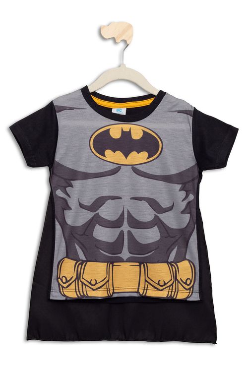 Camiseta Infantil com Capa e Estampa Batman Preta Tam 1 a 3