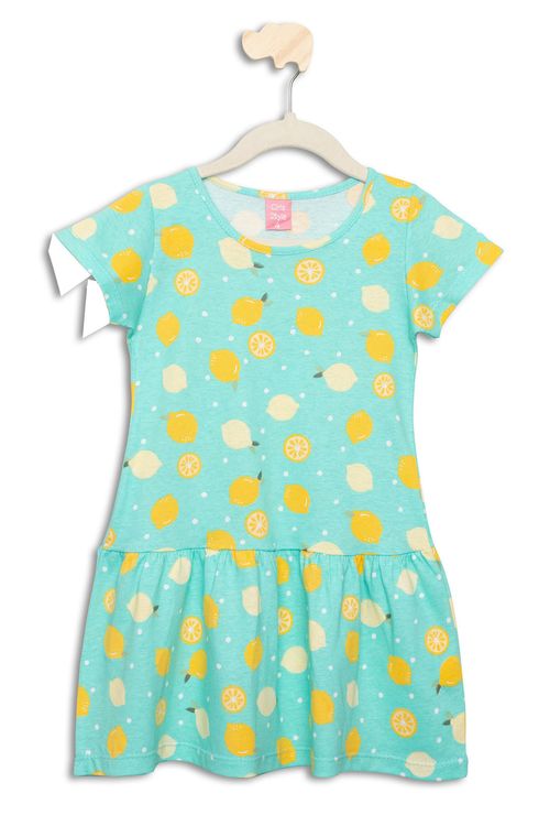 Vestido Infantil com Estampa Limão Aqua Tam 4 a 8