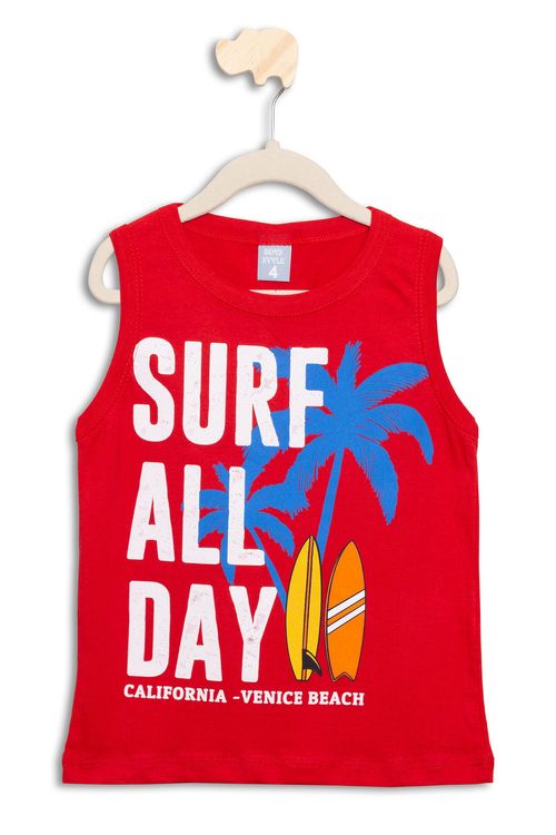 Regata Infantil com Estampa Surf Vermelha Tam 4 a 8