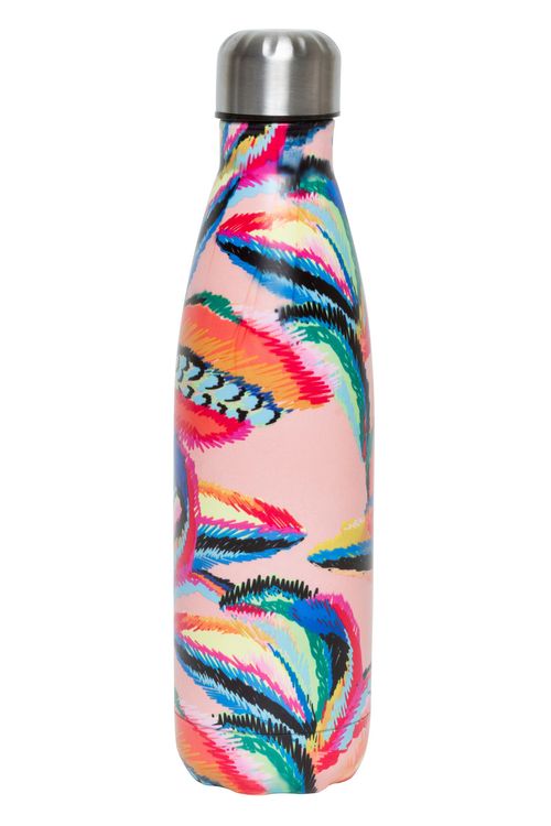 Garrafa de Alumínio com Estampa de Penas Rosa