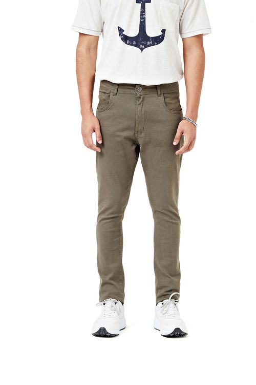 Calça Masculina Slim Sarja Verde Militar