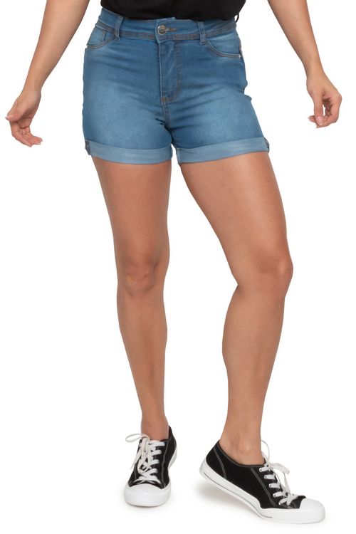 Shorts Feminino com Barra Dobrada Jeans Médio