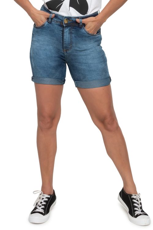 Bermuda Jeans Marmorizada Feminina Meia Coxa