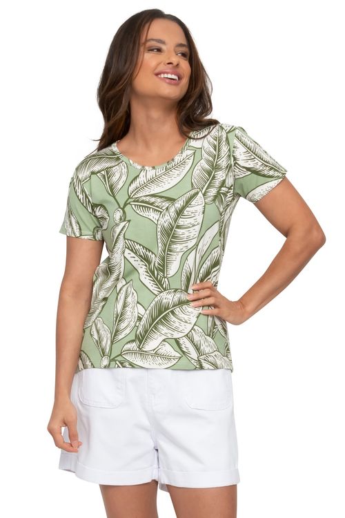 Blusa Feminina Viscolycra Folhagem Verde