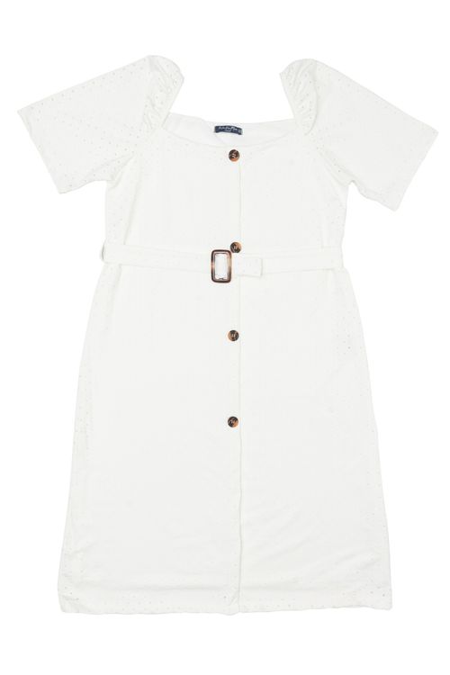 Vestido Midi Feminino Casual em Laise com Botões Feita Pra Mim Branco