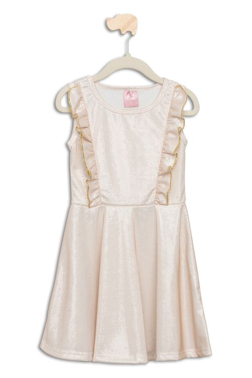 Vestido Infantil em Malha Lurex com Babado Bege Tam 4 a 8