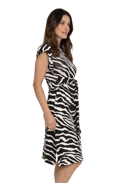 Vestido Feminino City Longo Faixa De Amarrar Zebra