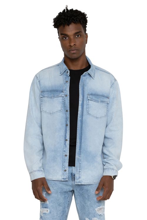 Camisa Jeans Masculina Azul Claro
