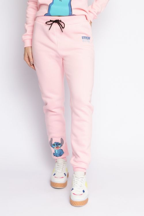 Calça Feminina Jogger em Moletom com Estampa Stitch Rosa Claro