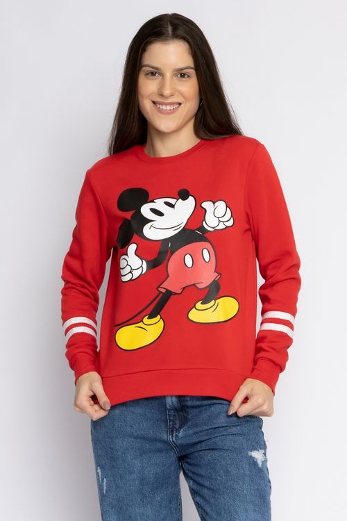 Blusão Feminino em Moletom com Estampa Mickey Mouse Vermelho