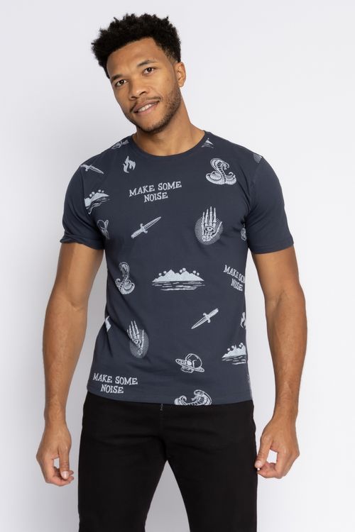 Camiseta Masculina Estampada Azul Marinho