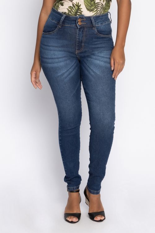 Calça Feminina Skinny 2 Botões Jeans Escuro