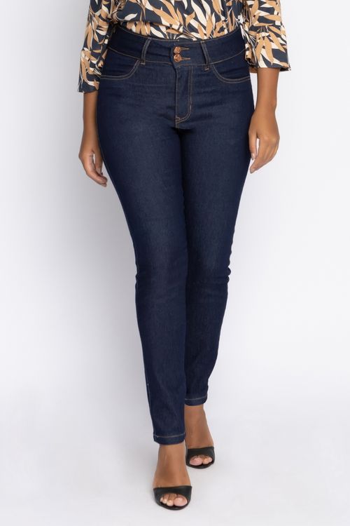 Calça Feminina Skinny 2 Botões Jeans Escuro