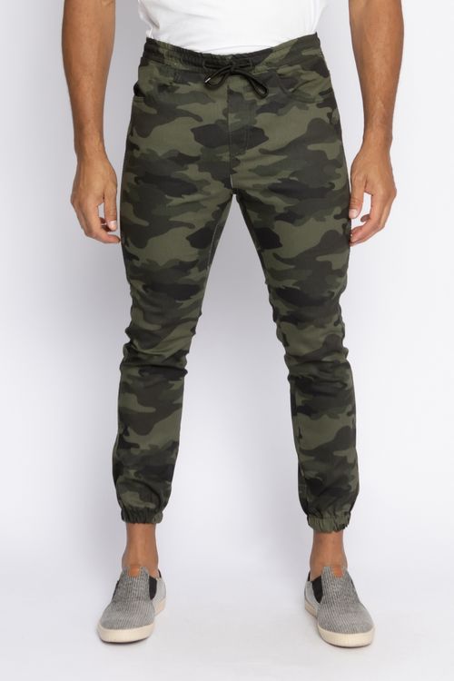 Calça Masculina Jogger Camuflada Verde Escuro