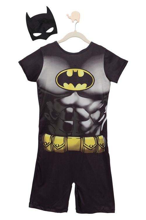Macacão Infantil Fantasia Batman com Máscara Preto Tam 4 a 10