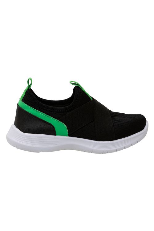 Tênis Infantil Calce Fácil Slip On Preto e Verde