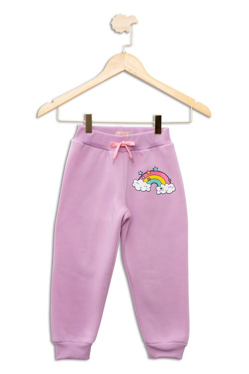 Calça Infantil em Moletom com Estampa Arco Íris Rosa Tam 1 a 3