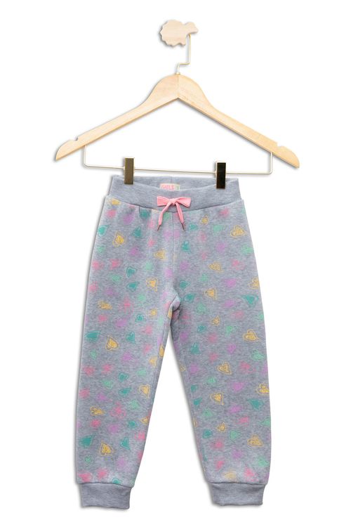 Calça Infantil em Moletom com Elástico e Estampa Corações Mescla Tam 1 a 3