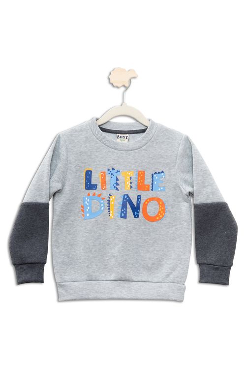 Blusão Infantil em Moletom com Estampa Dinossauro Mescla Tam 1 a 3
