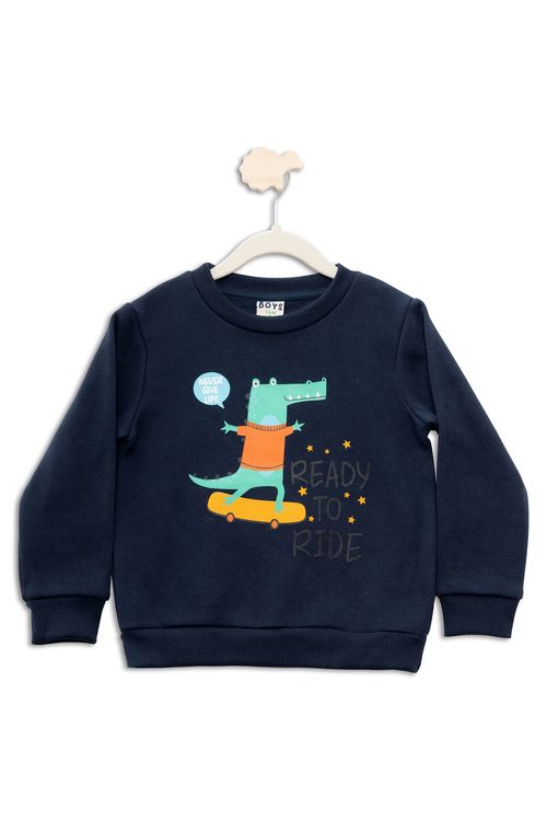 Blusão Infantil com Estampa Dinossauro Azul Marinho Tam 1 a 3