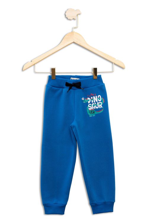Calça Infantil em Moletom com Estampa Dinossauro Azul Tam 1 a 3