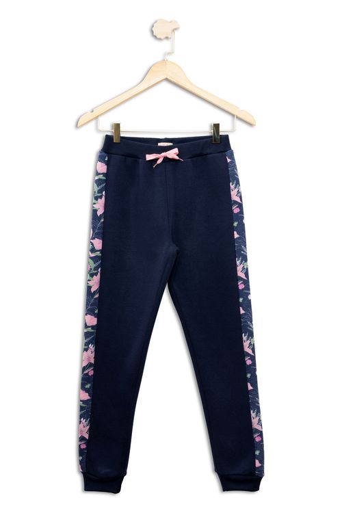 Calça Juvenil em Moletom com Faixa Lateral Azul Marinho Tam 10 a 16