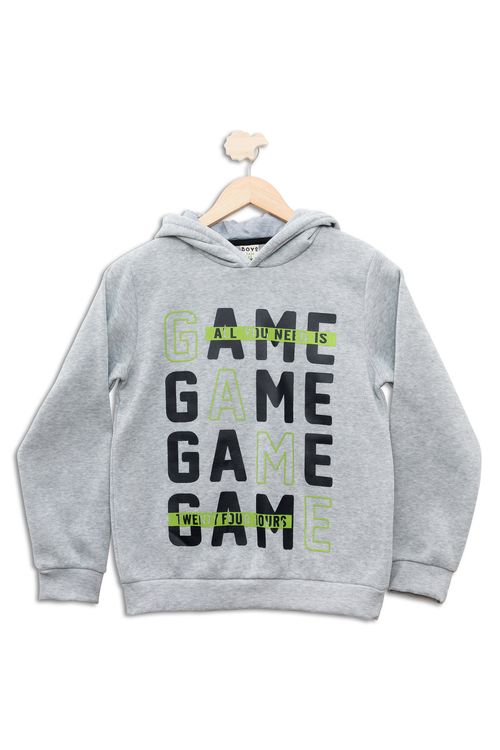 Blusão Juvenil com Capuz e Estampa Game Mescla Tam 10 a 16