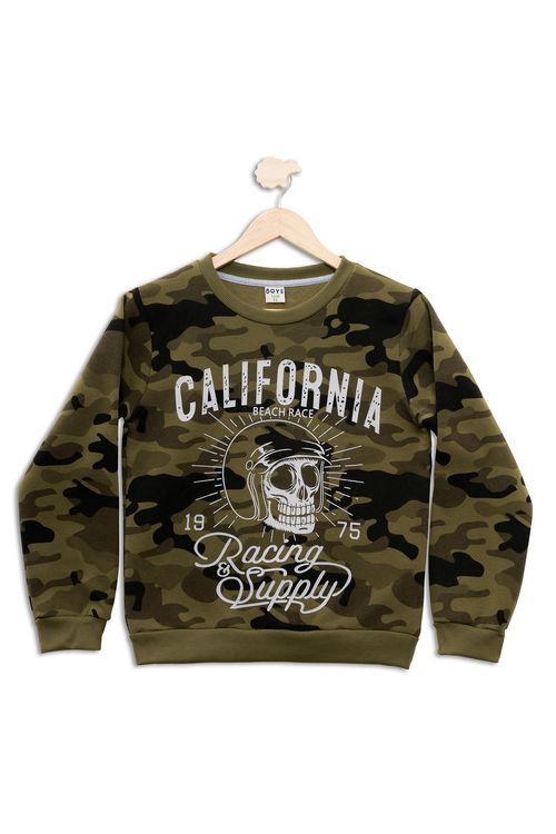 Blusão Juvenil com Estampa California Caveira Camuflado Verde Tam 10 a 16