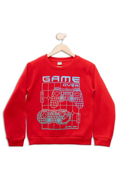 Blusão Juvenil com Estampa Game Controle Videogame Vermelho Tam 10 a 16