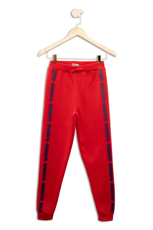 Calça Juvenil em Moletom com Estampa Lateral Vermelha Tam 10 a 16