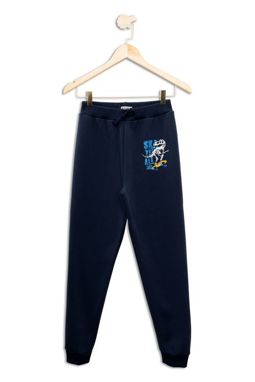 Calça Juvenil em Moletom com Estampa Azul Marinho Verde Tam 10 a 16