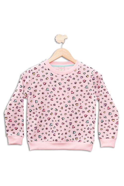 Blusão Infantil em Moletom Fechado Rosa Claro com Estampa Mini Corações Tam 4 a 10