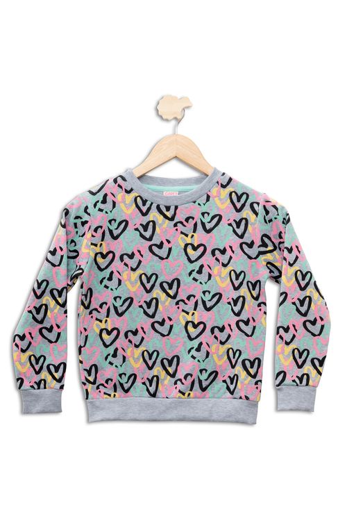 Blusão Infantil com Estampa Corações Preto Tam 4 a 8