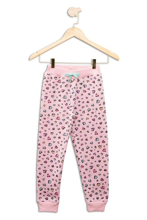Calça Infantil em Moletom com Estampa Corações Rosa Claro Tam 4 a 8
