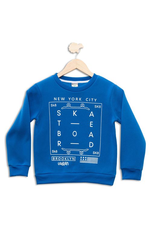 Blusão Infantil em Moletom com Estampa Skate Azul Tam 4 a 10