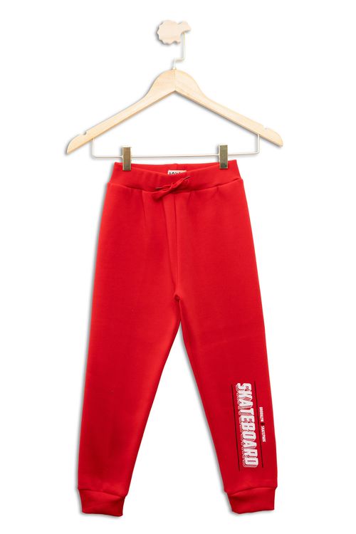 Calça Infantil em Moletom com Estampa Skateboard Vermelha Tam 4 a 10