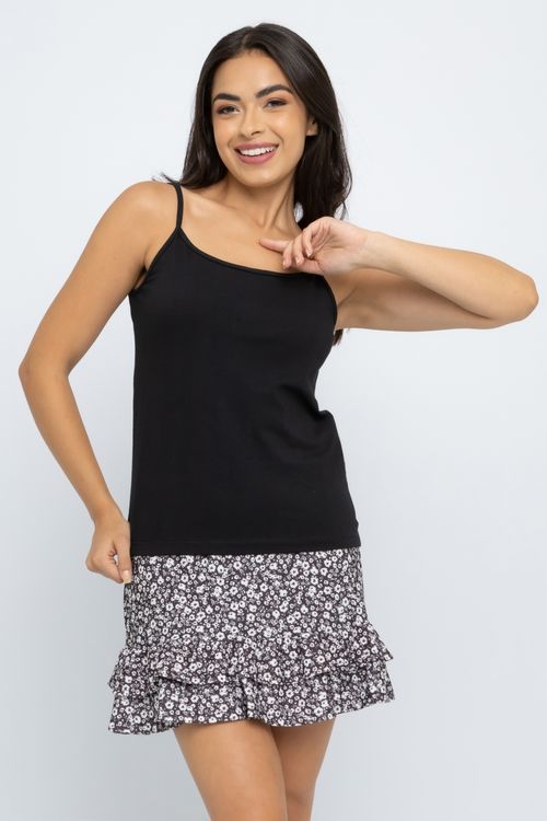 Regata Feminina Alças Finas Cotton Preta