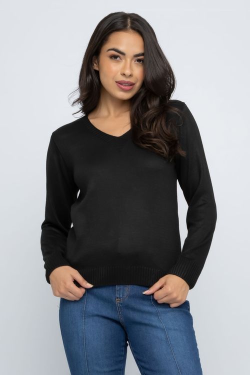 Suéter Feminino Básico em Tricô Preto