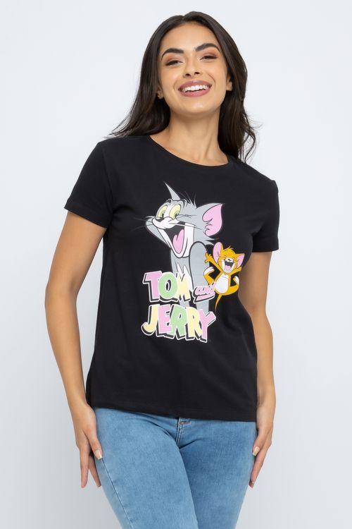 Blusa Feminina Estampa Tom e Jerry Preta