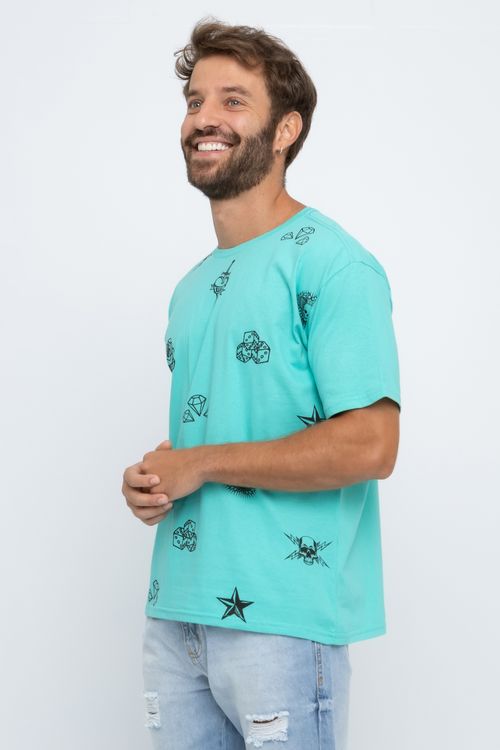 Camiseta Masculina com Estampa Diamantes Ciano
