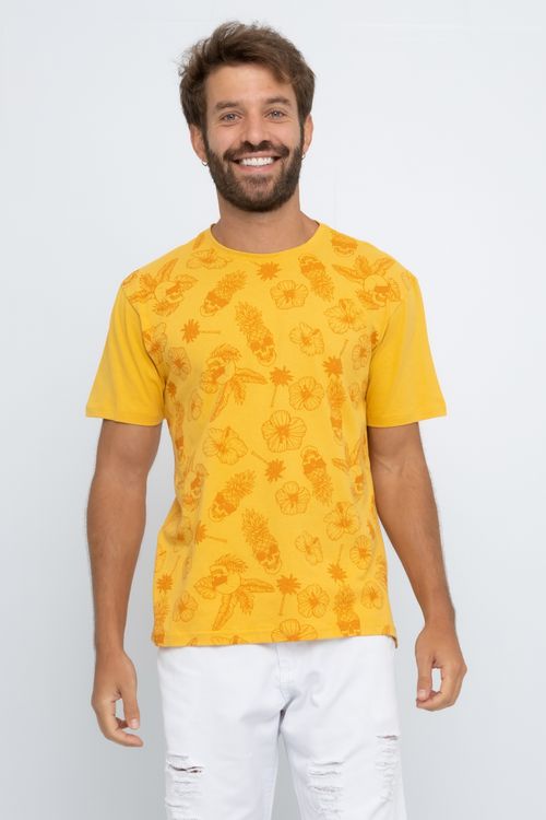 Camiseta Masculina Estampa Símbolos Amarela