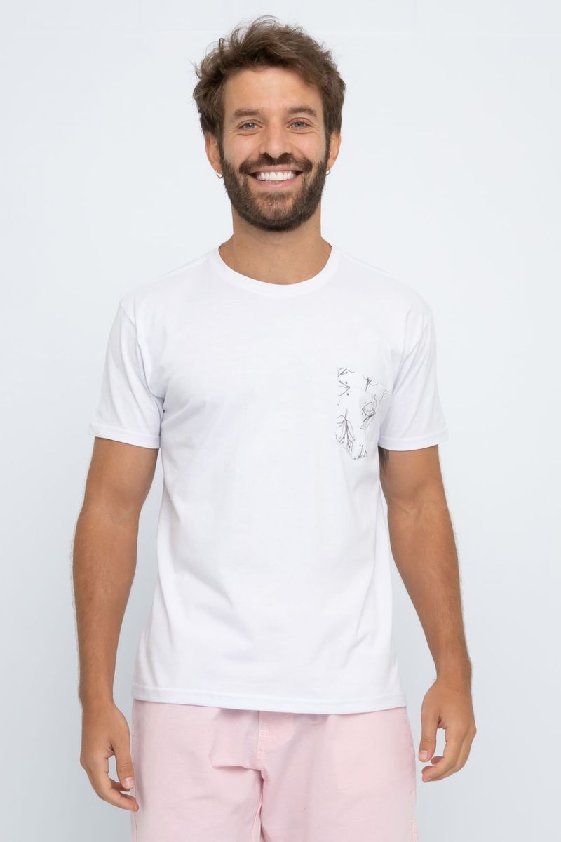 Camiseta-Masculina-Casual-Bolso-Estampado-Branca