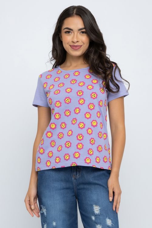 Blusa Feminina Estampa Emojis Lilás