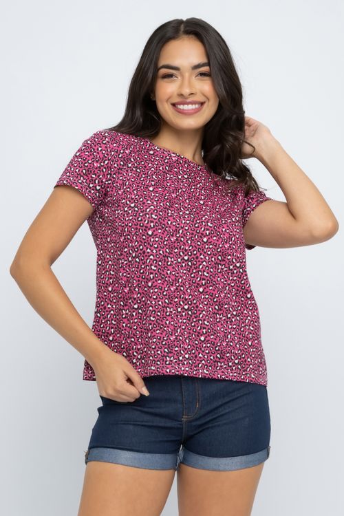 Blusa Feminina Estampa Animal Print Rosa