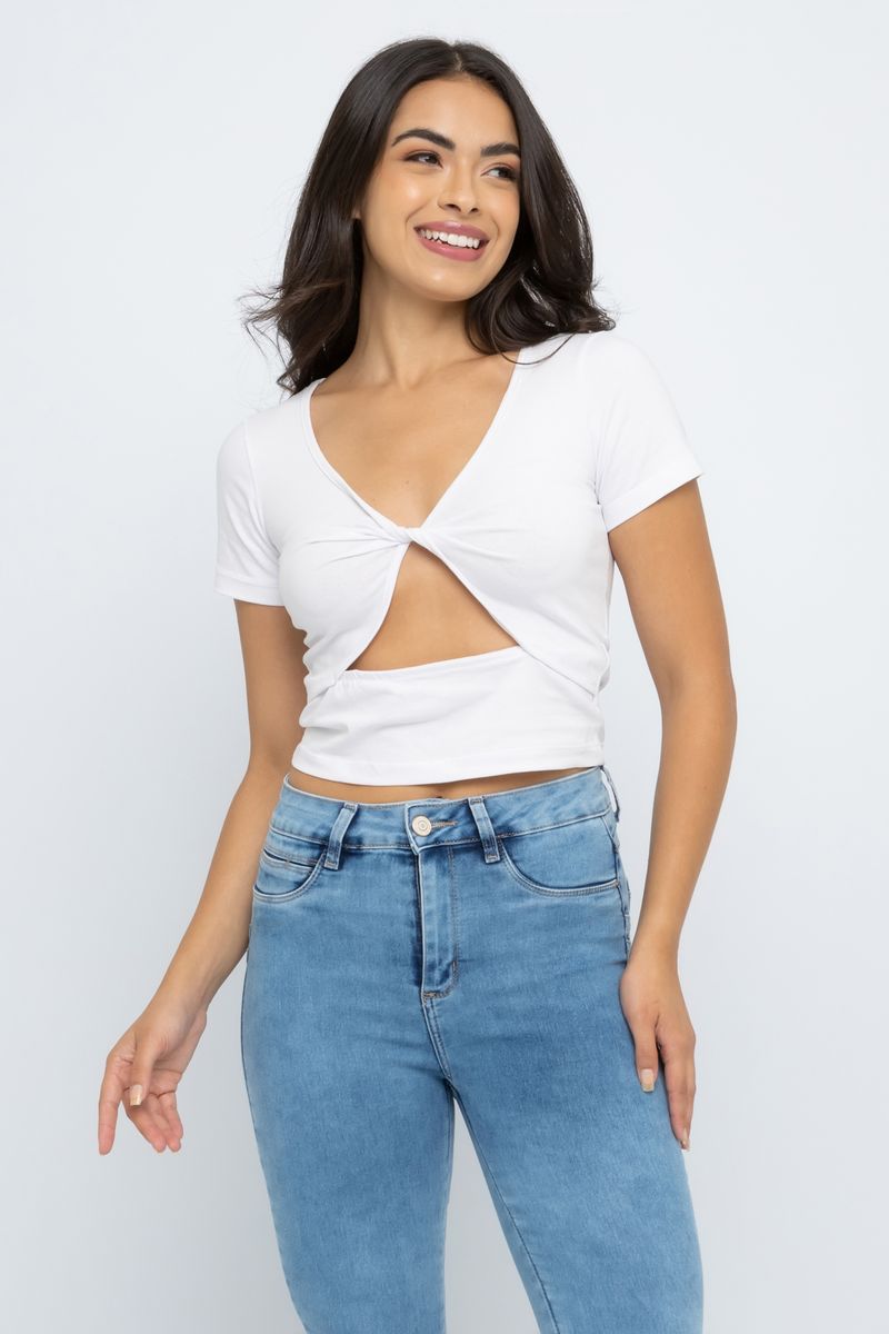 Blusa Cropped Nózinho Feminina Branca - Compre agora