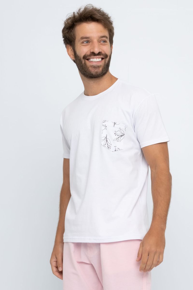 Camiseta-Masculina-Casual-Bolso-Estampado-Branca